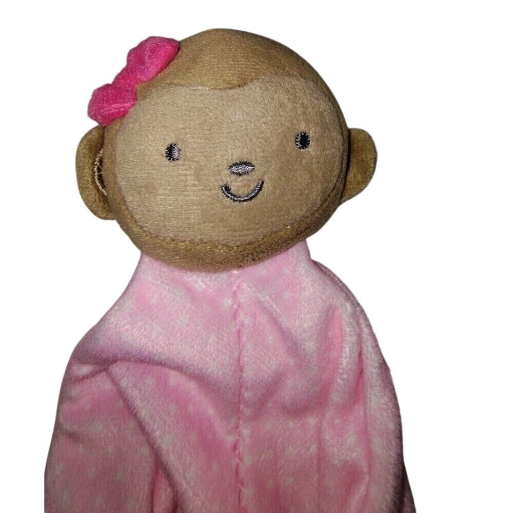 Carters Monkey Lovey Security Blanket Pink Polka Dot Plush Snuggler‎ Toy